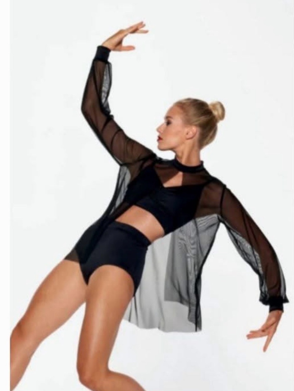 Kelle sheer black mesh long-sleeve dance costume adult small